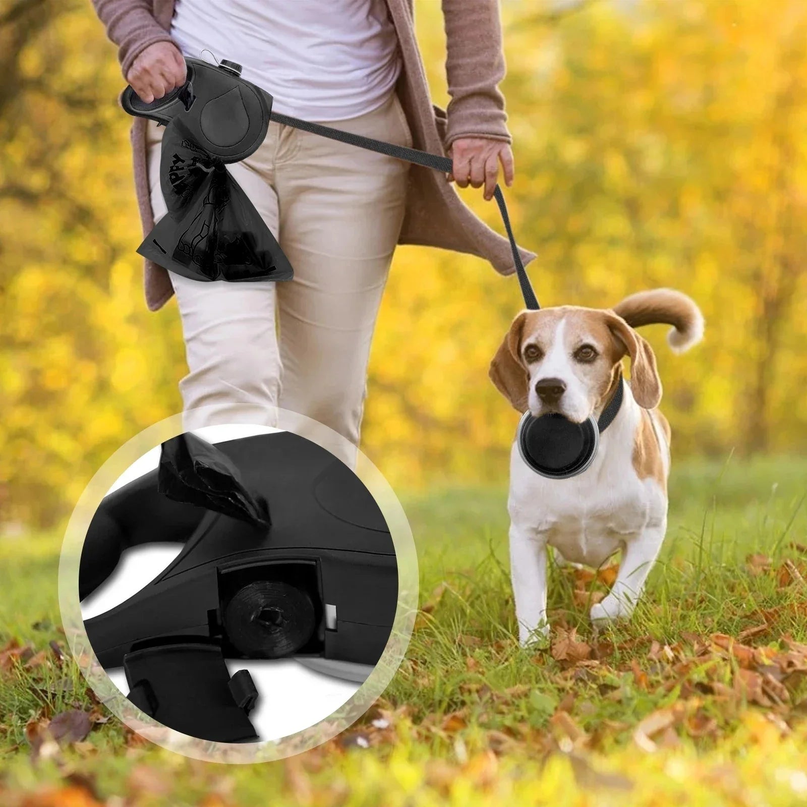 All-in-One Dog Leash with Water Bottle & Bowl